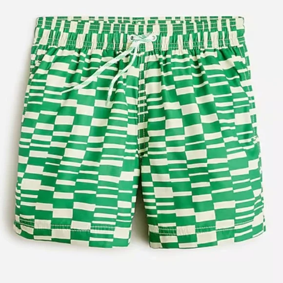 New with tags J.Crew boys green and white geometric print swim trunks UPF 50 - Picture 1 of 2
